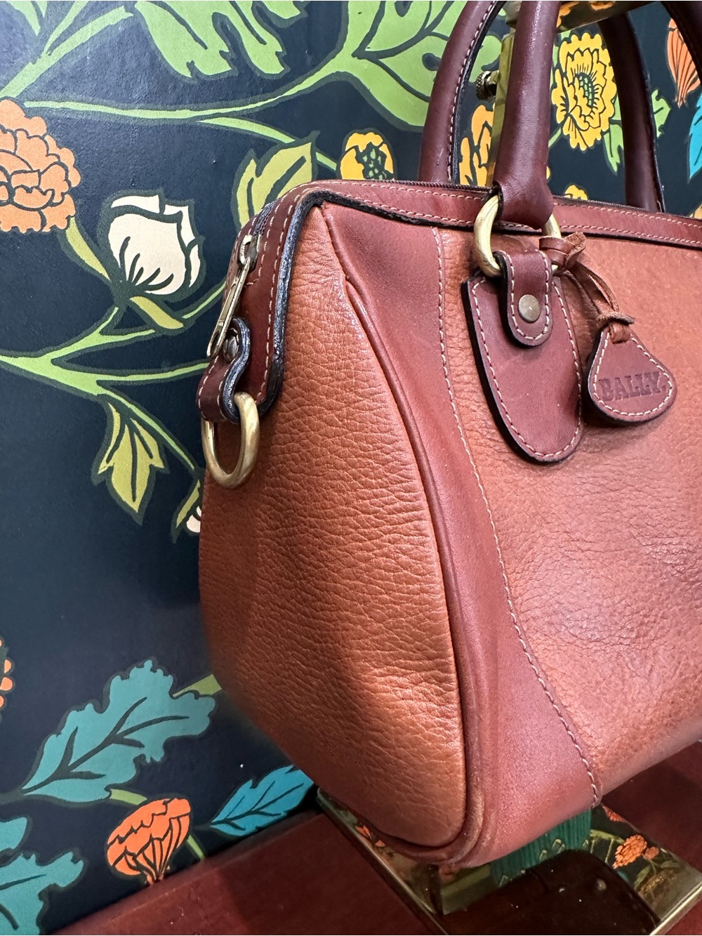 Vintage Bally Made in USA Leather Satchel in Cognac | Convertible Bag - Picture 6 of 9